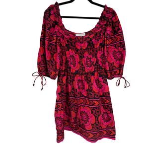 House of Harlow 1960 Shania Fushia Block Print Puff Sleeve Mini Dress Size Med